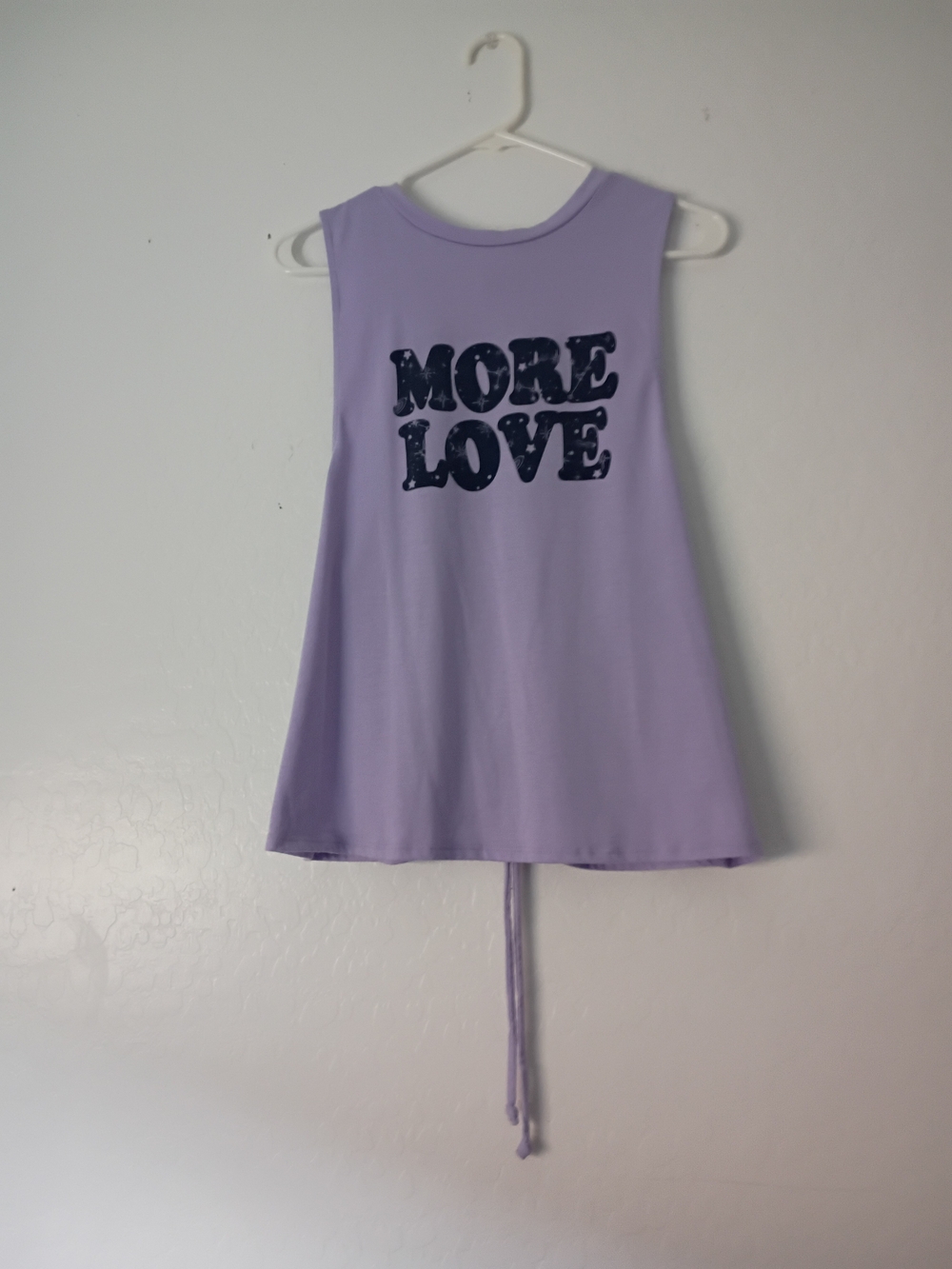 No Boundaries Lavender Tank Top with Navy 'MORE LOVE' Graphic